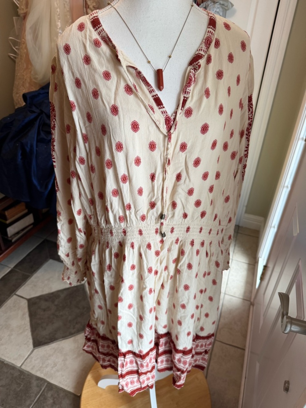Fat Face Cream Dress with Burnt Clay Medallion Accent